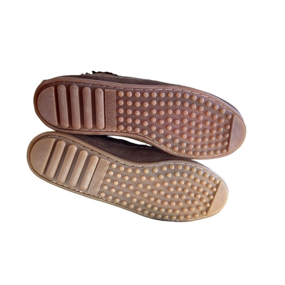 Vtg Minnetonka Womens US 7 Brown Suede Knee-High Lace-Up Fringe Moccasin Boots - Picture 7 of 8